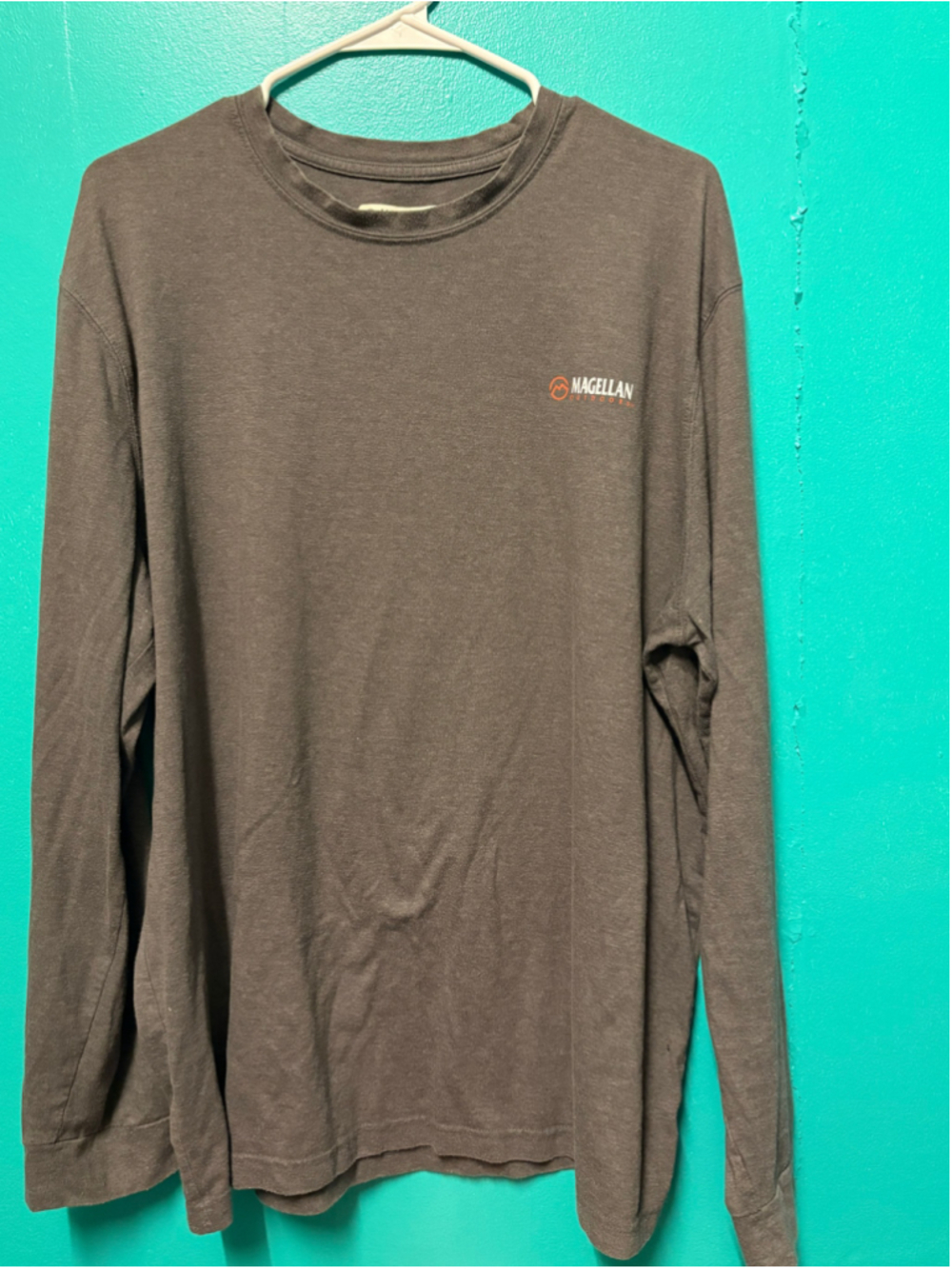 Men's Magellan Outdoors Long Sleeve Tee XL Grey Orange